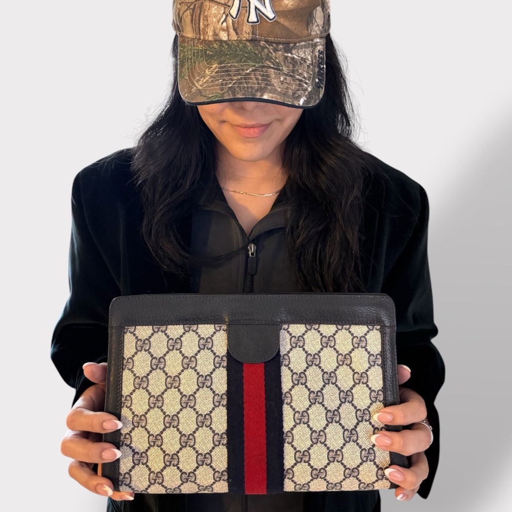 Ophidia Red and blue GG monogram Gucci Clutch